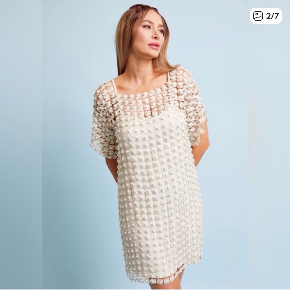 RIVIR crotchet pearl detail mini dress - NWT